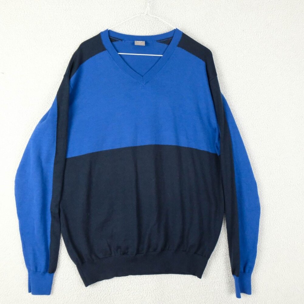 Ping Sweter Mens Large Blue Striped Merino Wool V Neck Golf Outdoor Fall